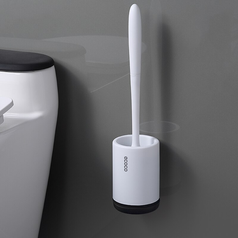 Silikone toiletbørste vægmonteret toilet toiletbørsteholder sæt rengøringsværktøj holdbart plastik gummi badeværelse tilbehør: Vægmonteret -02