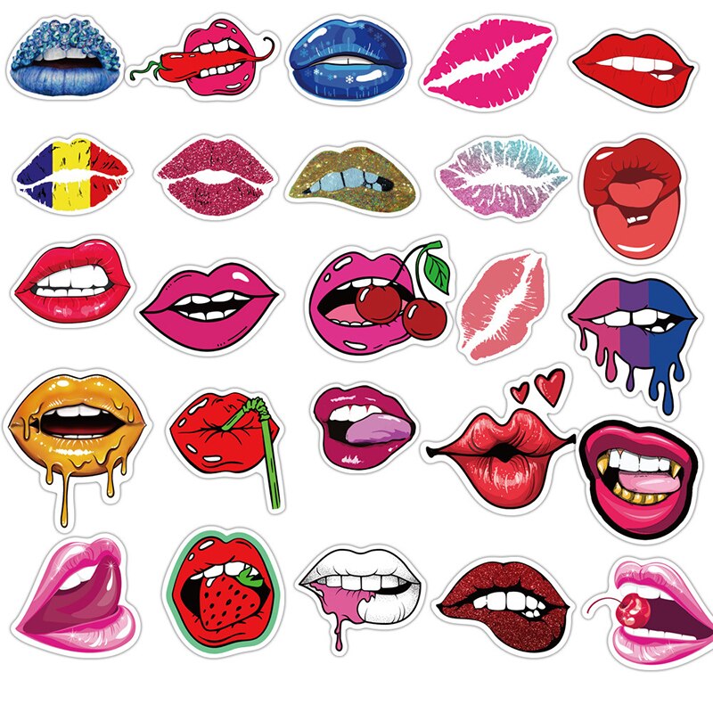 50PCS Sexy Lips Sticker For Cute Mouth Decals Laptop Phone Skateboard Suitcase Guitar Fridge Waterproof Computer Stickers