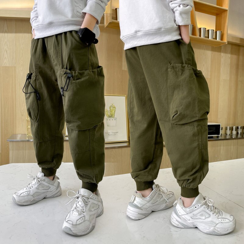 Pantalones deportivos con bolsillos grandes para niños, pantalón informal de algodón con cintura elástica, 5, 6, 7, 8, 9, 10, 11, 12, 13, 14 años, Primavera