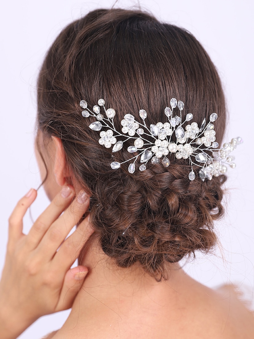 Accesorios para el cabello de oro rosa y plata para mujer, accesorios para el cabello con perlas de cristal brillantes, tocados puros y silenciosos para de banquete de boda, decoración