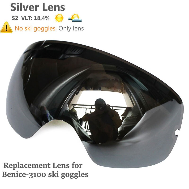 Anti-fog Ski Goggles UV400 Ski Glasses Double Layers Skiing Snowboard Snow Goggles Ski Eyewear With One Graced Brightening Lens: Silver Lens Only