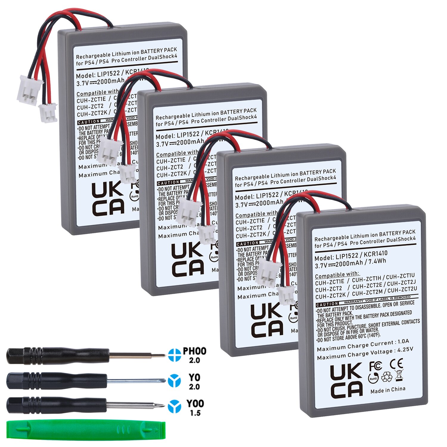 Batteri til sony  ps4, ps4 pro slim dualshock 4 v1 v2 trådløs controller cuh-zct 2,  cuh-zct 2e,  cuh-zct 1e,  cuh-zct 1u: 4x batterier