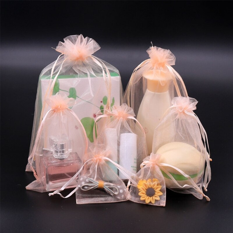 100PCS Sheer Organza Bags Mesh Drawstring Bags Jewelry Wedding Party Baby