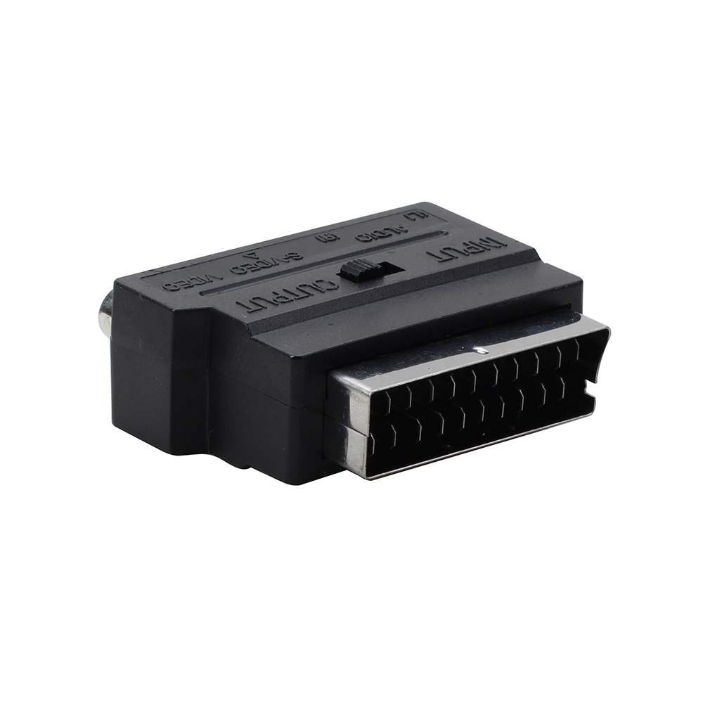 21 -stifts scart-adapter av svart  to 3 rca phono komposit s-video med in/ut-omkopplare scart-adapter av scart till rca triple 3 x phono