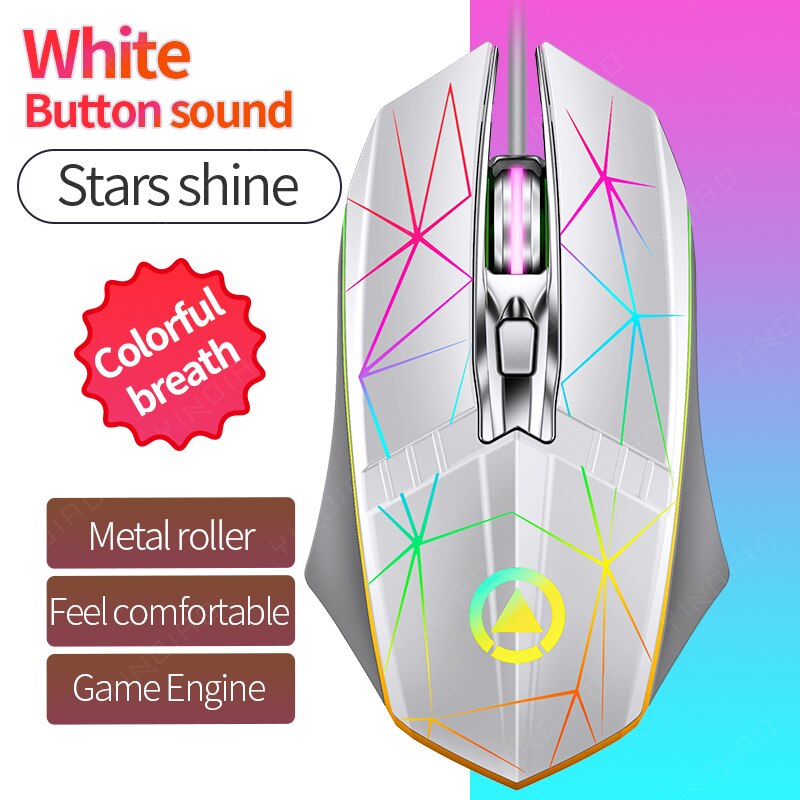 2021 Mouse cablato USB 2400 DPI ottico 6 pulsanti Mouse da gioco LED luce respiratoria 1.5M cavo Computer/Mouse da gioco per PC portatile: G11-Star White