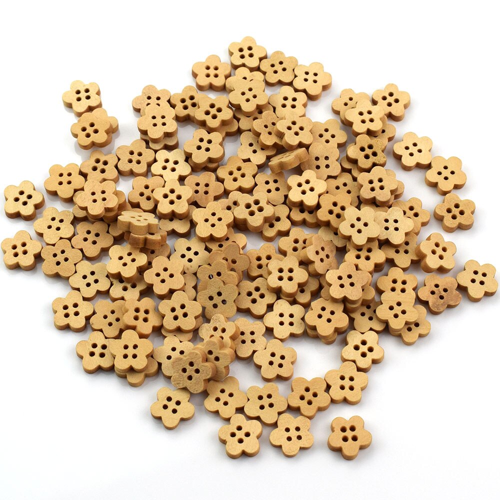 100Pcs Natuurlijke Mix Bloem Patroon Houten Knopen Scrapbooking Carft Voor Woondecoratie Party Ornament Diy Houten Knop