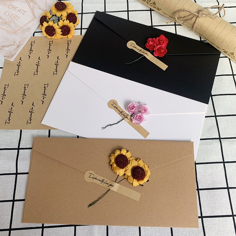 Handmade DIY Dried Flower Kraft Envelope Writing Paper Set Birthday Blessing Dragon Boat Festival Thank Invitation Lett