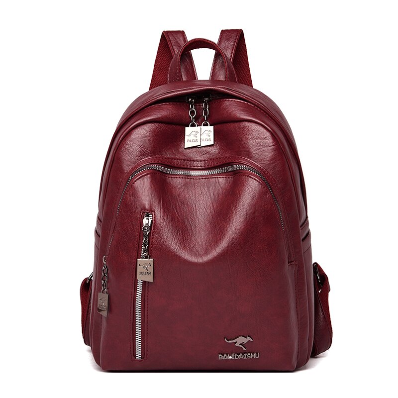 Pu Lederen Rugzak Vrouwen Grote Capaciteit Rugzak Schooltas Tiener Meisjes Reizen Studenten Schoudertassen: wine red