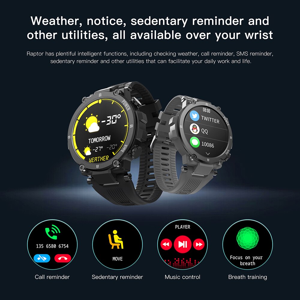 Kospet raptor udendørs sportsur robust bluetooth full touch smart ur  ip68 vandtæt tracker smartwatch til mænd