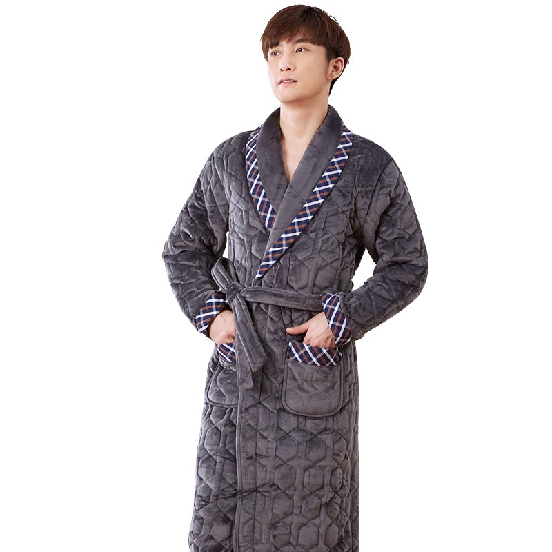 Plus Size Xxxl Kimono Stiksels Plaid Badjassen Mannelijke Dikke 3 Lagen Winter Gewatteerde Badjas Dikke Flanellen Badjas Pijamas Hombre