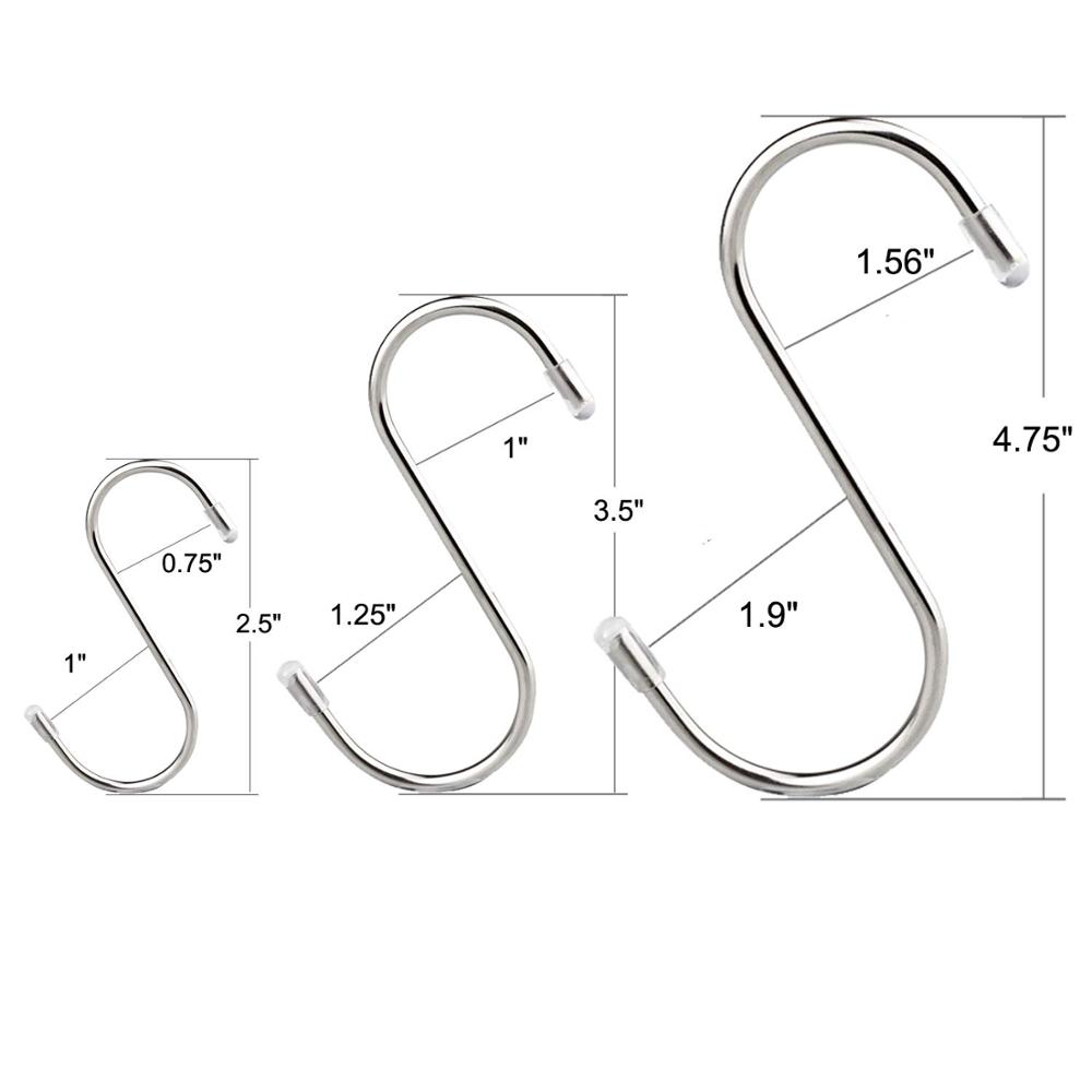 5 pakke s kroge rustfri stål hængekroge heavy duty s bøjle kroge  l 4.8 "  m 3.5 "  s 2.5 " metal køkken gryde rack skabskrog