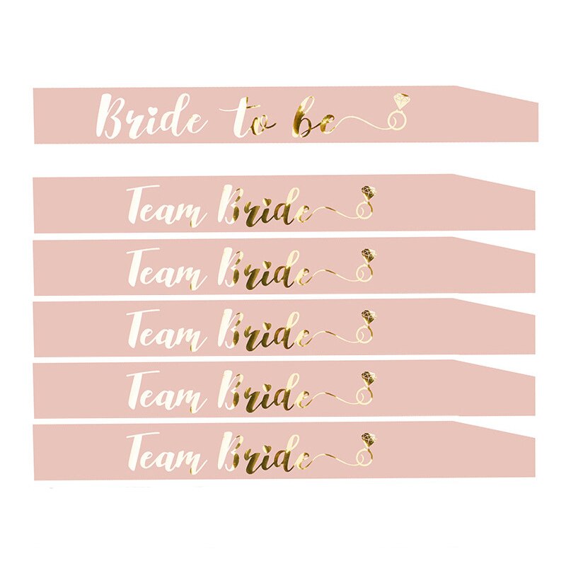Rose Gold Bride To Be Black Team Bride Sash Bridesmaid Girls Sashes Wedding Bridal Shower Bachelorette Hen Party Decoration: 6pcs rose gold set