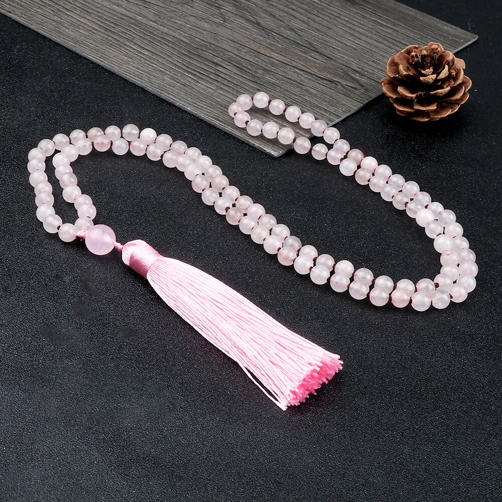 6mm rosa chalcedônia multicamadas pulseira de alta qualidade 108 contas borla pingente colar oração energia cura pulso pulseiras presente