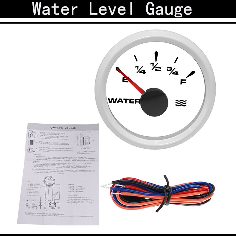 52 MM Waterproof Car Marine Water Level Gauge 0-190 Ohm Boat Water Tank Level Gauge Indicator With 8 Colors Backlight