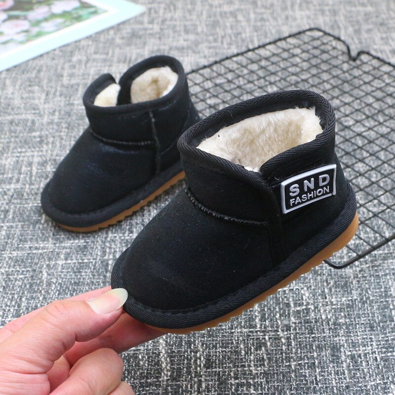 Vinter baby snøstøvler småbarn jenter fleece-fôrede støvler 1-3 år barn gutter sko: Svart / 1