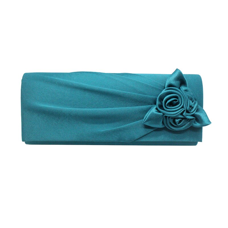 evening clutch bag lady woman rose flower pattern satin bridal evening bag for dating party shopping: Lake Blue