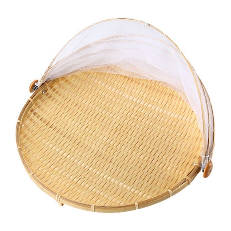 Handgemaakte Bamboe Geweven Bug Proof Rieten Mand Stofdicht Picknick Fruit Lade Brood Gerechten Cover Met Gaas: C