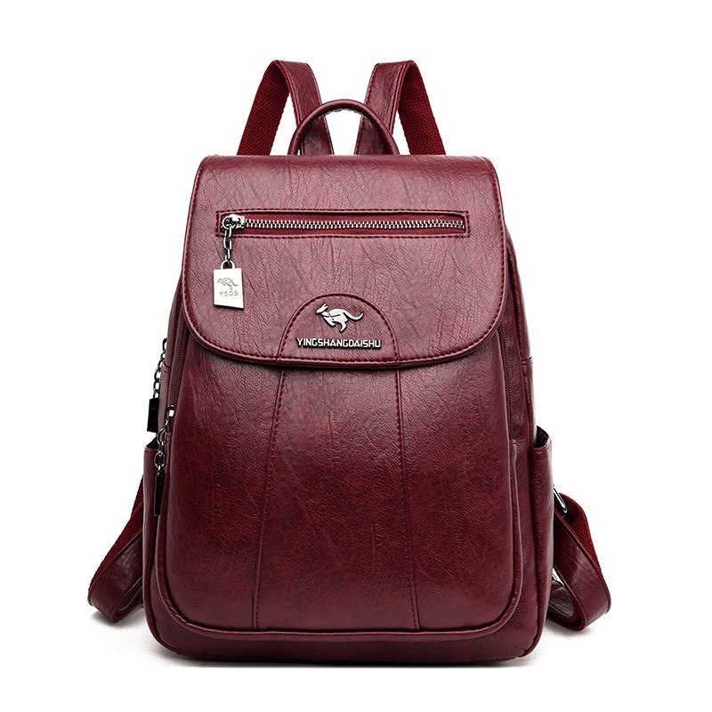 Vrouwen Lederen Rugzakken Vrouwelijke Vintage Rugzak Voor Meisjes Schooltas Reizen Rugzak Dames Sac A Dos Terug pack: wine red