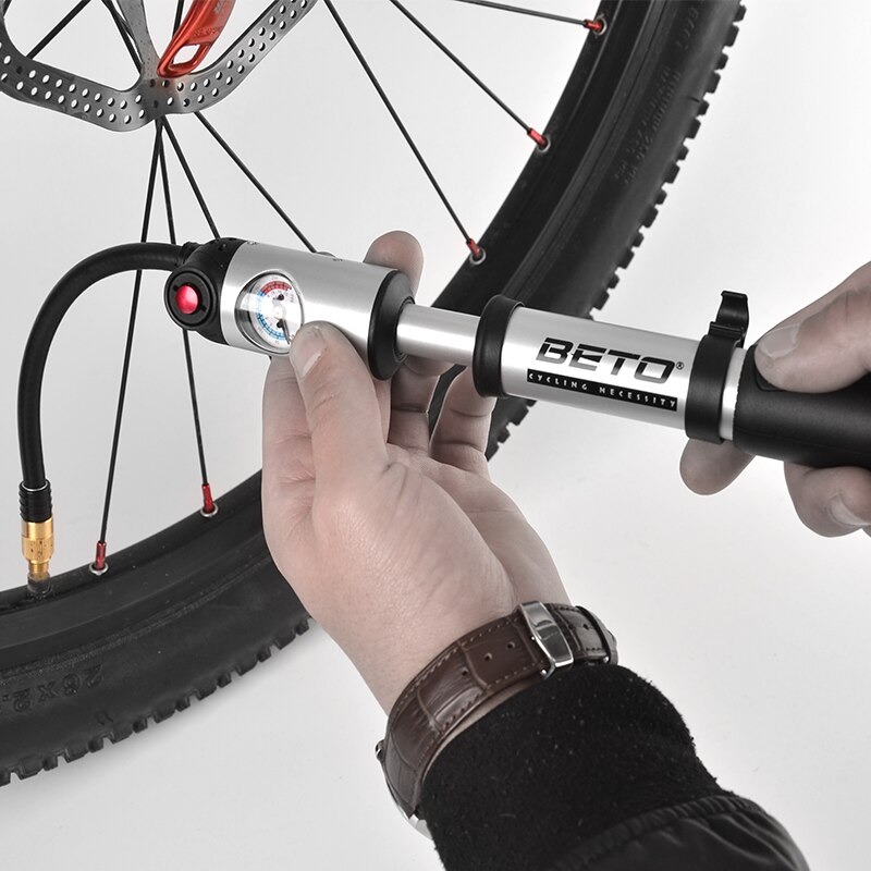 Beto draagbare fietspomp schokdemper vorkbuispomp schrader presta ventiel mtb pomp met manometer slangpomp