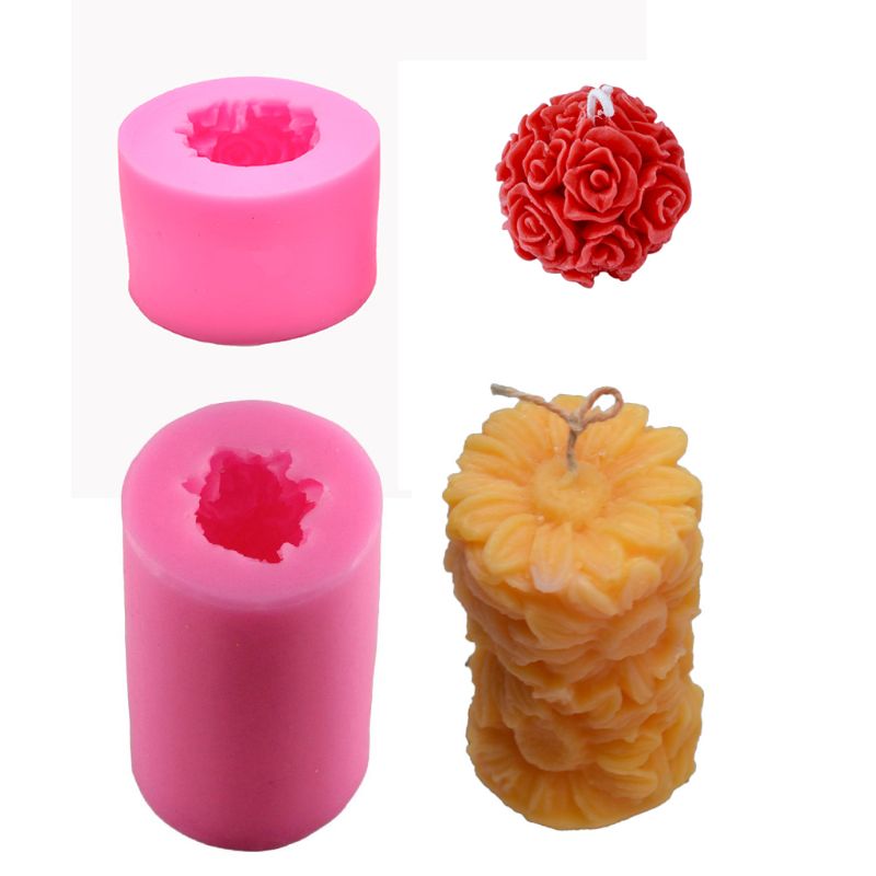 Moules de bougie cylindre et sphère forme Rose fleur Silicone moules pour faire bricolage M0XD