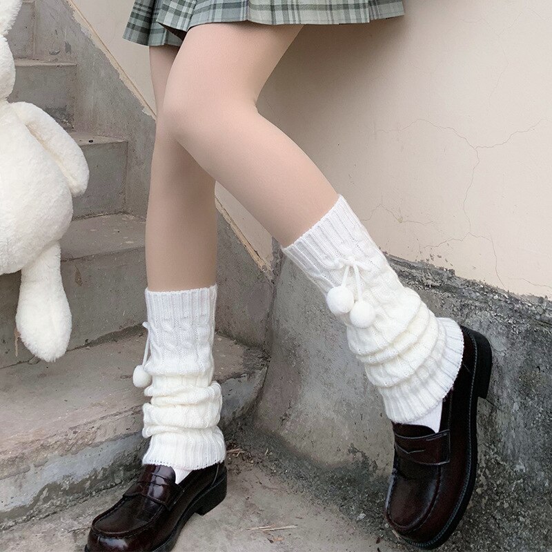Herfst Winter Leggings Voor Vrouwen Lolita Koreaanse Streep Trekkoord Lint Boog Been Warmer Japanse Gebreide Knie Sokken: 3