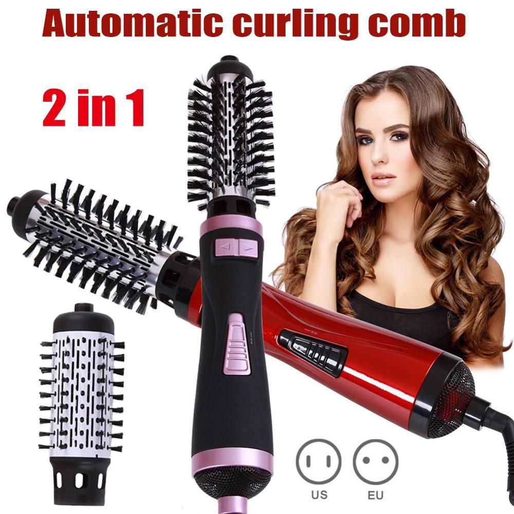 2 in 1 hårtørrer 360 automatisk rotation kold luft hårtørrer krøllet glat hår kam føntørrer hastighed justerbare styling værktøjer