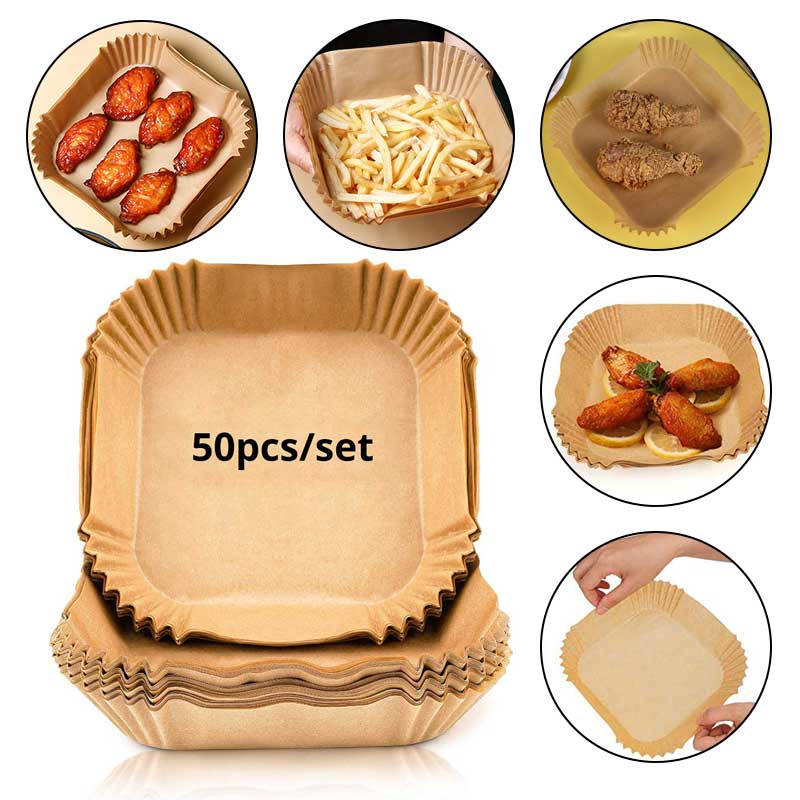 50 unidades, freidora de aire desechable, papel para pergamino, pulpa de madera, vaporizador de queso, accesorios para hornear, papel para freidora de aire: Default Title