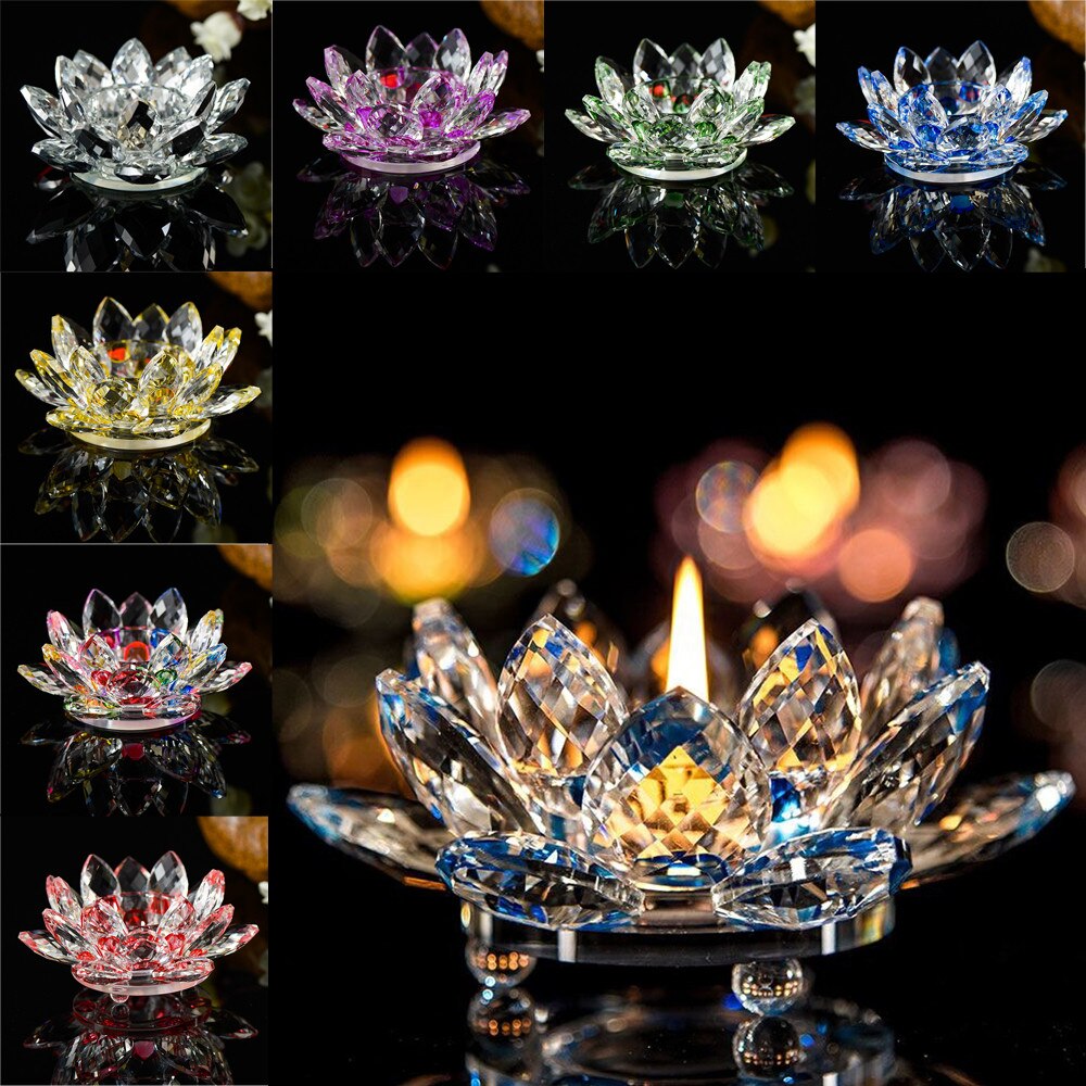 Kristal Lotus Kaars Houders Multicolor Glas Bloem Kaars Thee Licht Houder Boeddhistische Kandelaar Kaarsenhouder Kaars Stand