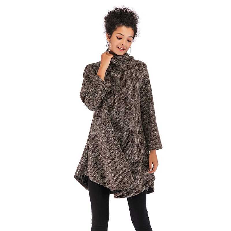 Vinter sweater kjole kvinder efterår rullekrave sweatere damer løse strikkede sweatre stribet højhalset sweater kvindekjole
