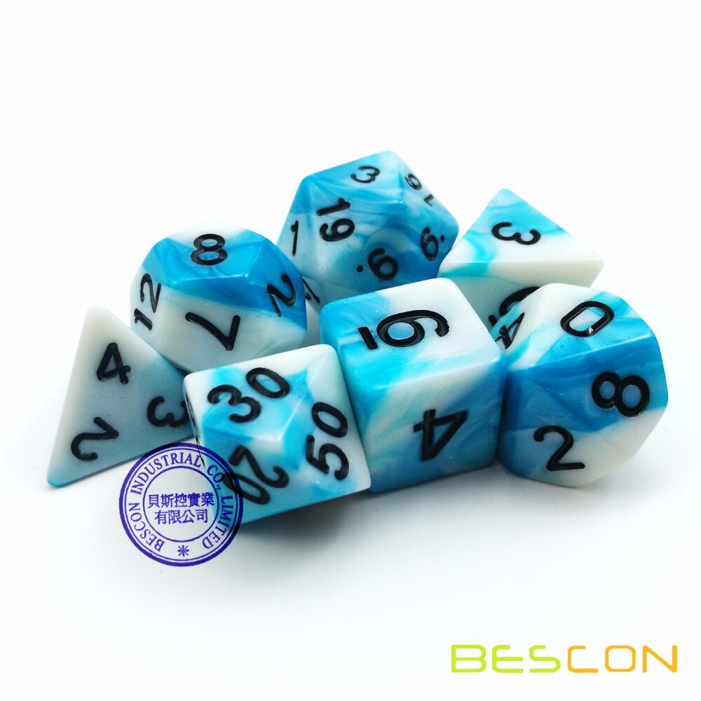 Bescon Gemini Polyhedrale Dobbelstenen Set Icy Spoor, twee-Tone Rpg Dobbelstenen Set Van 7 D4 D6 D8 D10 D12 D20 D % Baksteen Box Pack