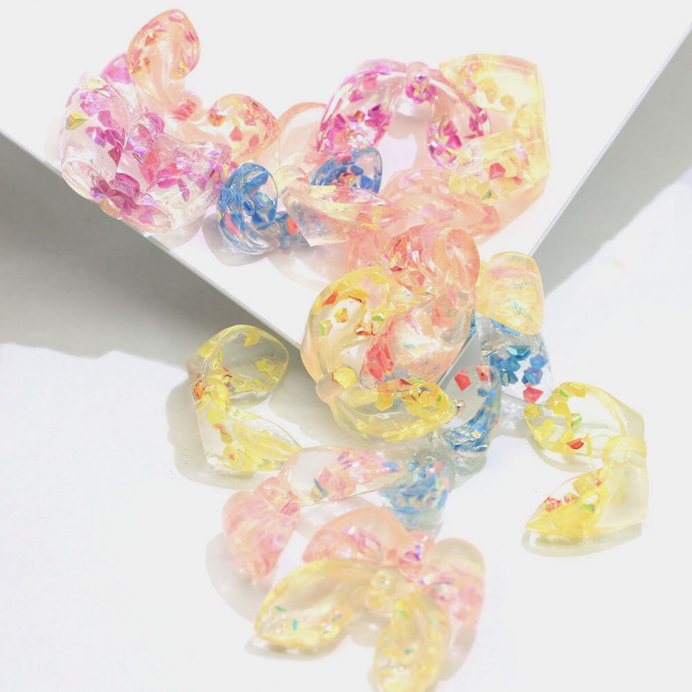 20/50 stuks 3d glitter konijnenoren strik kawaii flatback hars cabochon knutselen diy haarstrik decoratie benodigdheden embellishmen