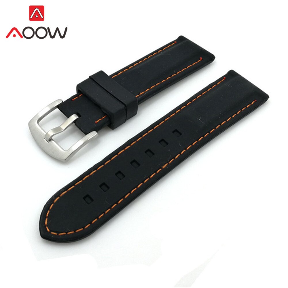 Universell 20mm 22mm 24mm 26mm myk silikon klokkerem sport vanntett pin spenne armbånd bånd rem tilbehør: Oransje linje / 24mm