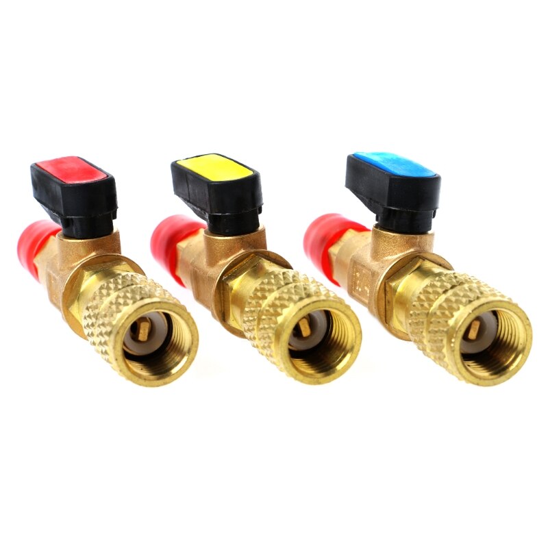 Válvula refrigerante R410A, mangueras de carga de CA, válvulas de bola recta de latón para medidores de colector de refrigeración, 1 ud.