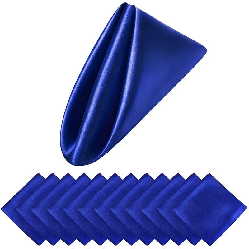 Y1UU 12Pcs 50cm Table Napkins Cloth Square Satin Fabric Napkin Pocket Handkerchief for Wedding Birthday Home Party Hotel: Royal blue