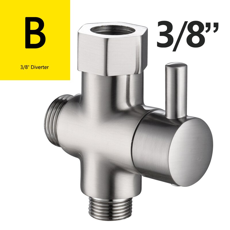 3 Way Diverter Valve Brass Shut Off Valve 3/8”-12/17 T Adapter for Toilet Water Line: Nickel
