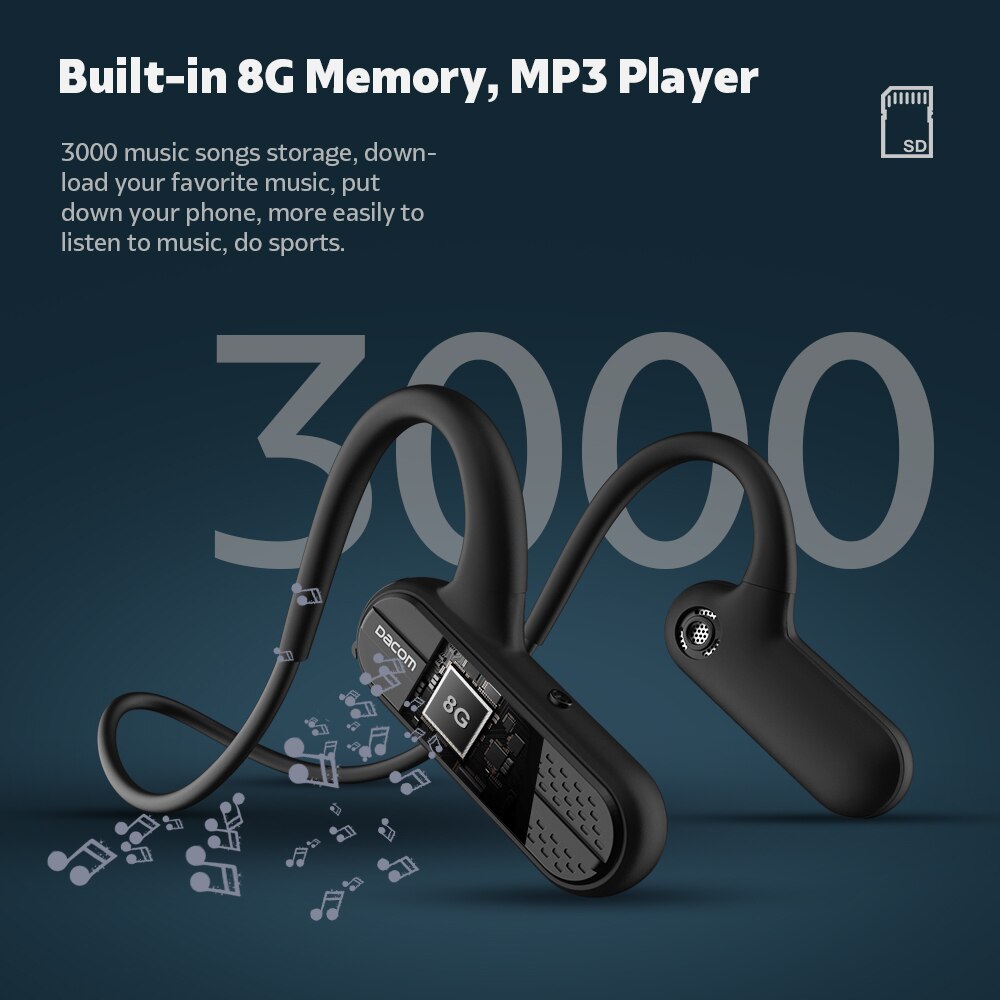 Dacom Airwings MP3 reproductor de música Bluetooth 5,0 Auriculares deportivos inalámbricos resistentes al agua auriculares de 8GB de memoria para correr gimnasio
