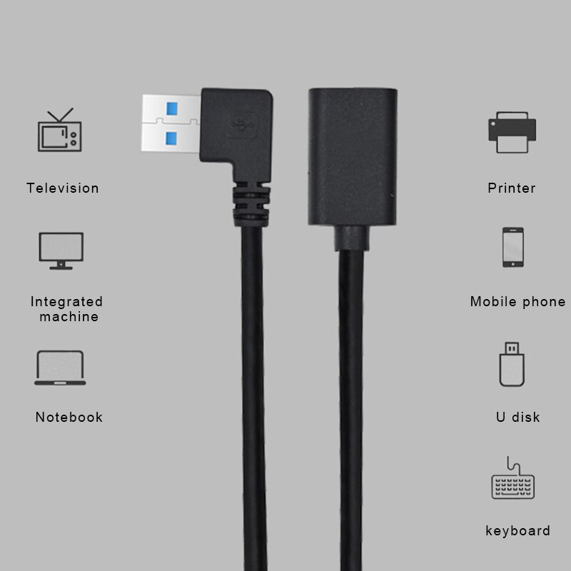 USB 3.0 Extension Cable Data Line 90 Degree Angle High Speed Portable for Home Office Business Data Line Cable Accessories