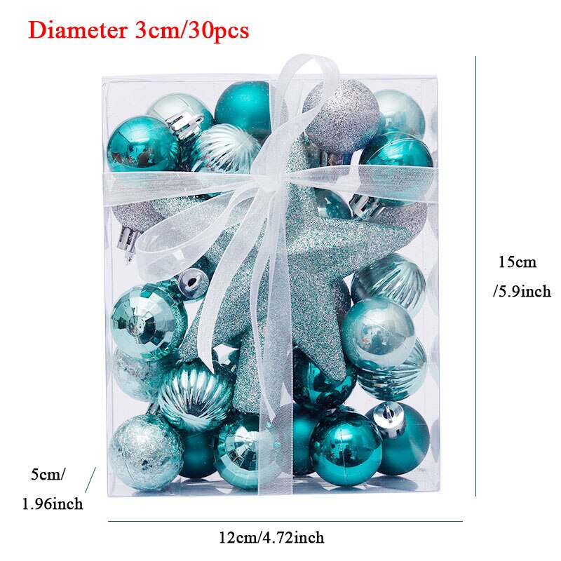 90 Stks/set Kerstballen Met Boom Top Sparkle Sterren Opknoping Bal Kerstballen Sneeuwvlok Kerstboom Decoratie Ballen Ornament: 30 Pcs Green