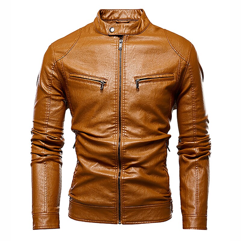 Thoshine Brand Slim Lederen Jassen Mannen Superieure Zip Mode Uitloper Jassen Stand Kraag Man Lente Herfst Jassen Tops