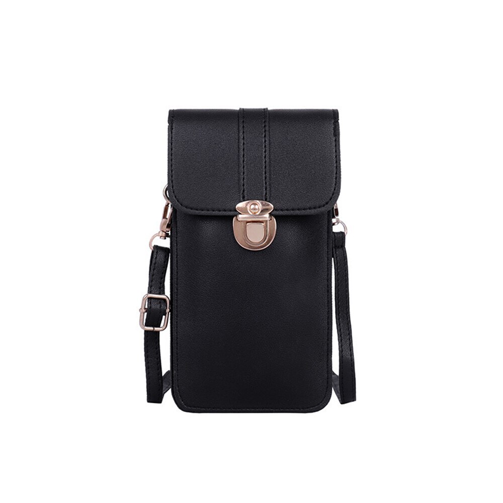 Women's Touch Screen Cell Phone Purse Heart Decor Smartphone Shoulder Bag Solid Phone Wallets Women Leather Card Holder Clutch: black