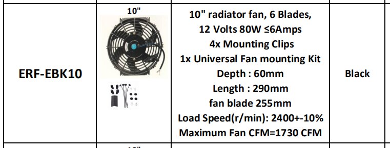 Kit DE VENTILADOR de radiador de refrigeración eléctrica Universal 10 pulgadas 12V 80W 2100RPM