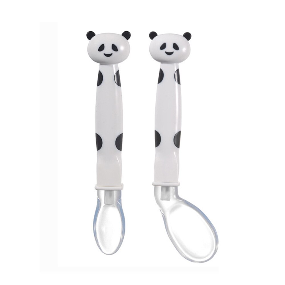 Cuchara de silicona suave para la alimentación para bebé vajilla con dibujos animados de Panda cucharas platos utensilios infantiles cucharas de aprendizaje 2 unids/set