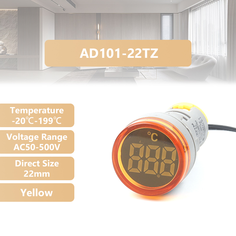 Termómetro Digital LED cuadrado redondo, luces de señal, medidor de temperatura, Sensor Detector, 20-199 Celsius, 50-500V CA, 22mm: YELLOW