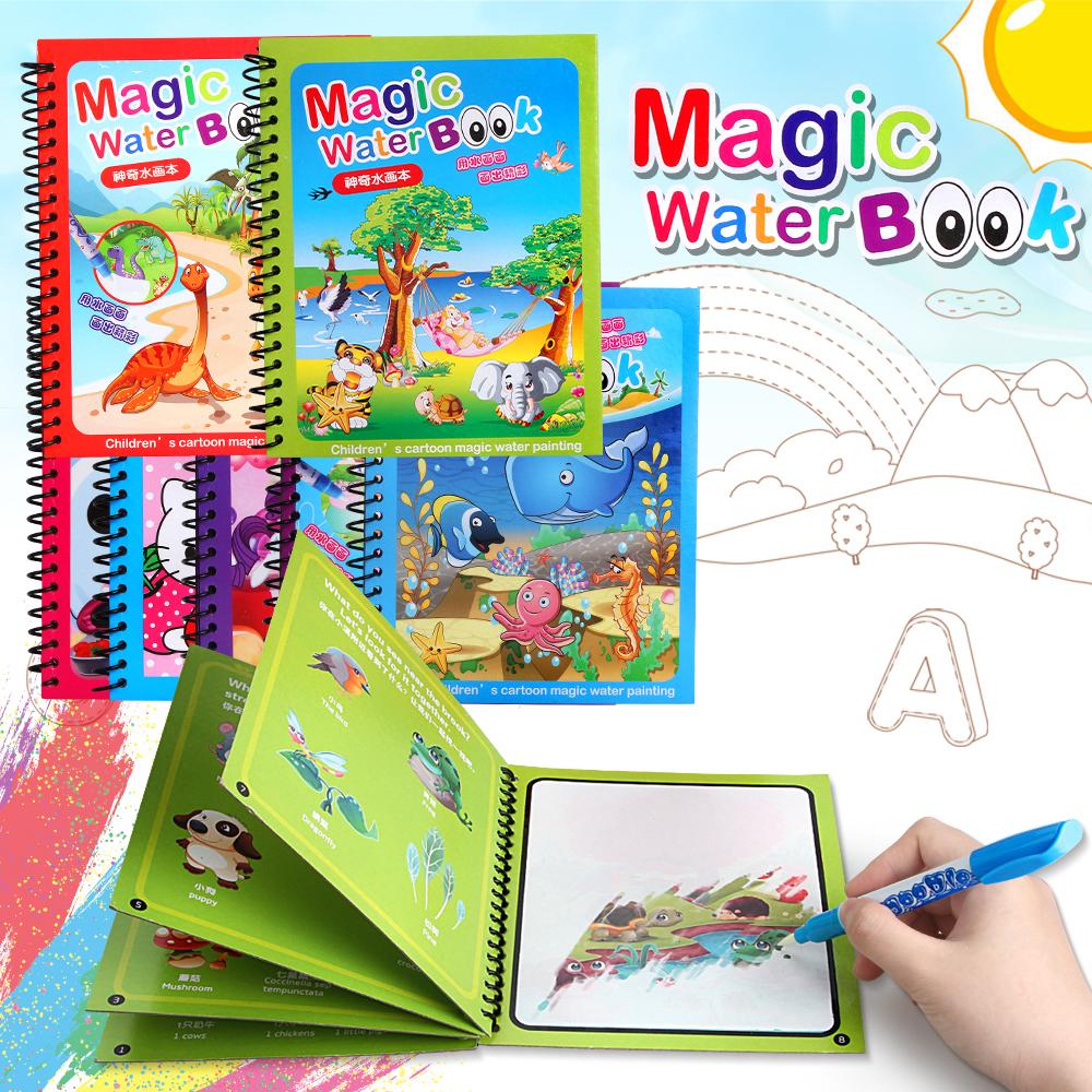 1Set Magic Water Drawing Book Painting coloring Book Montessori Doodle With Water Pen scratch art Crafts Board For Kids Toys: Random Color