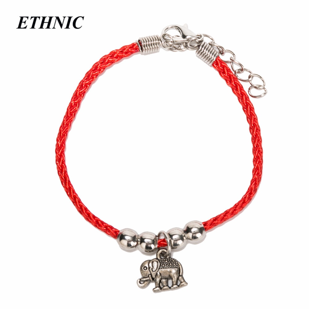 1 pcs Vintage Charm Olifant Hand Infinity Rode Draad String Armband Voor Vrouwen Mannen Met Extension P