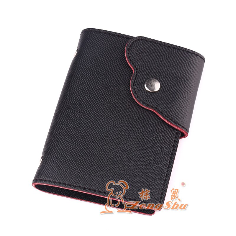 Rött unisex bankkort 120 kort visitkortsbok med snöre pu läder kreditkortshållare stor kapacitet: Svart