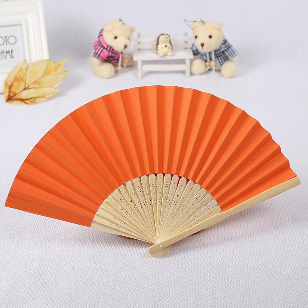 Folding Paper Fan Pattern Folding Dance Wedding Party Lace Silk Folding Hand Held Solid Color Fan #50g