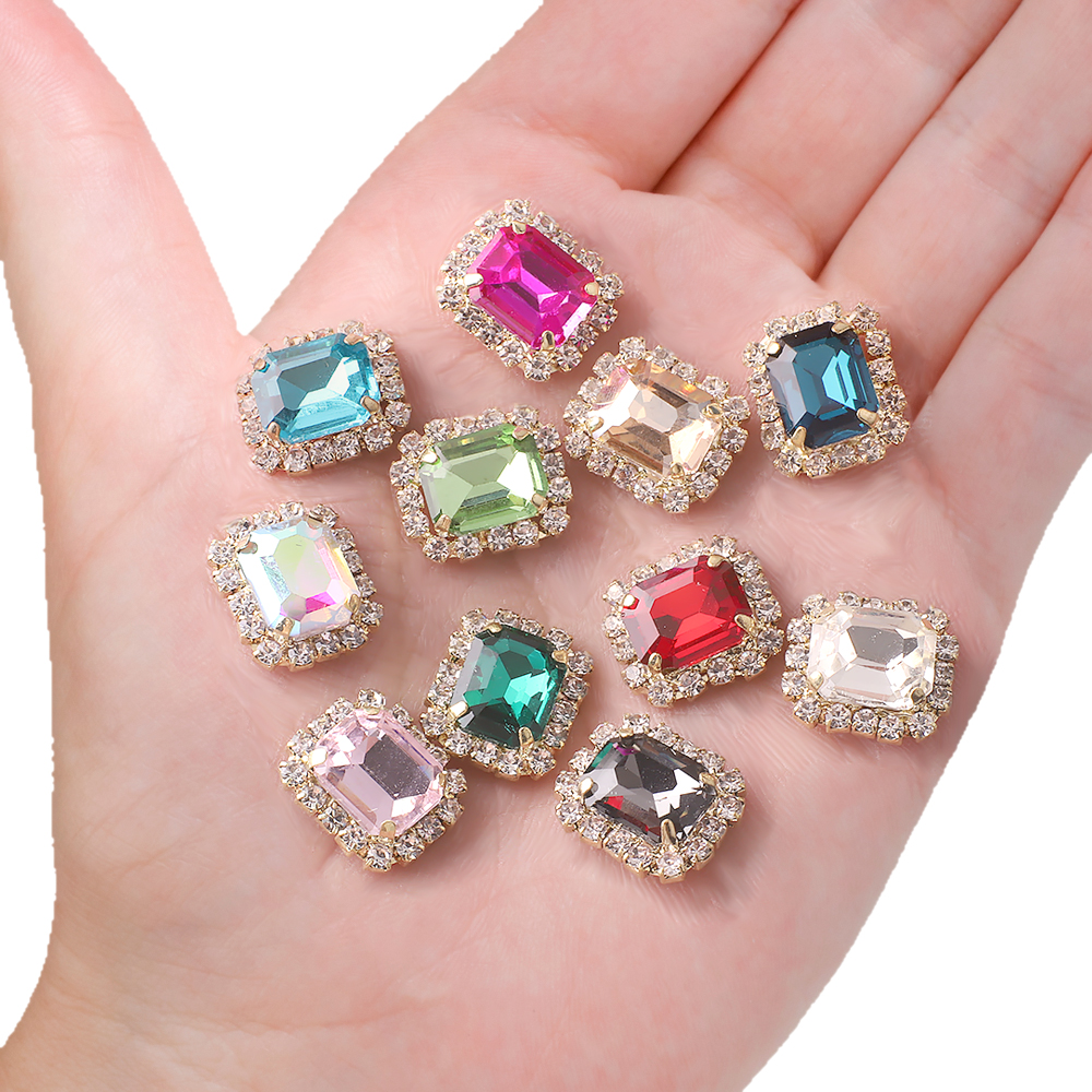12X14mm 10 Uds diamante Rectangular con incrustaciones de cuatro agujeros garra diamante DIY joyería zapatos para el cabello sombreros materiales accesorios de diamantes de agua