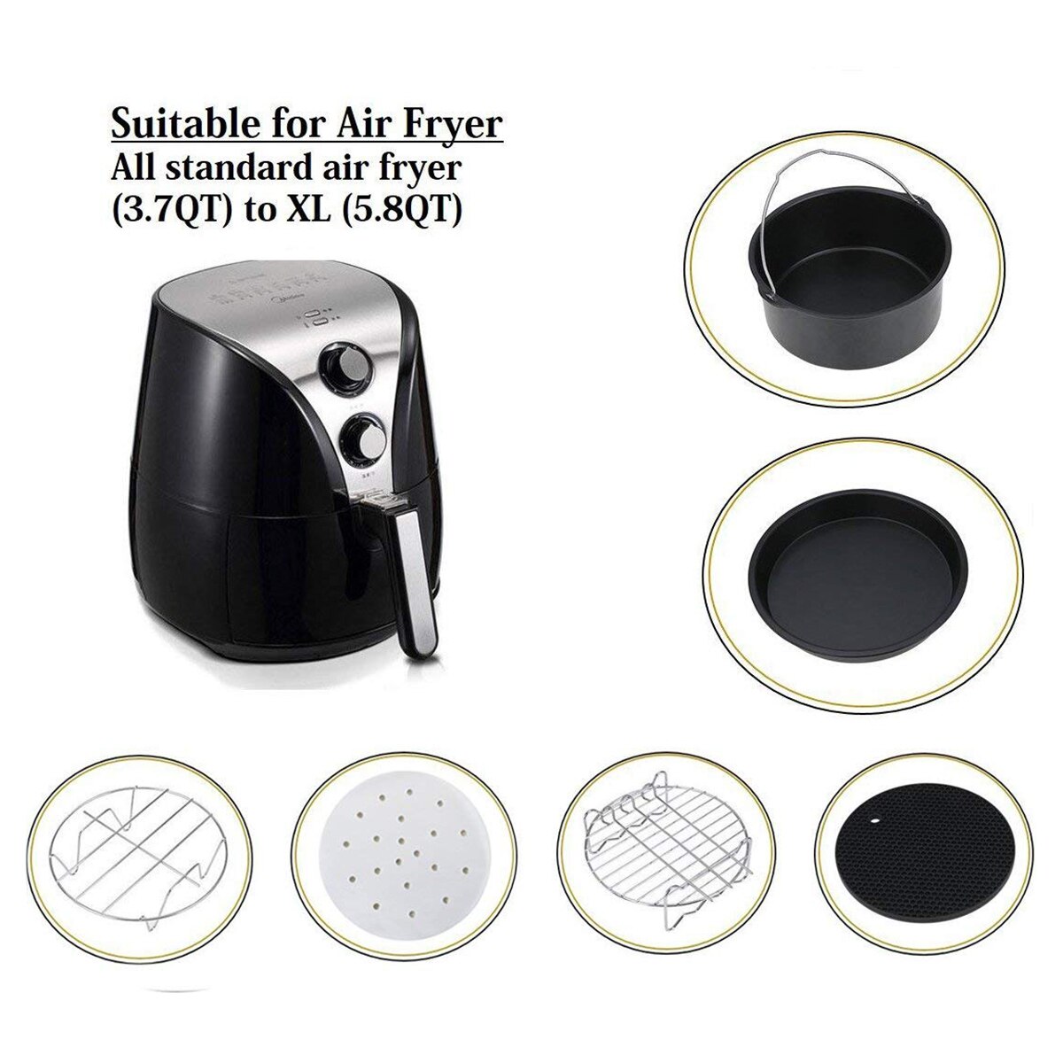 Air Fryer Accessories Air Fryer Set for Phillips Cozyna Air Fryer and Gowise Air Fryer Fit all 3.7QT - 5.3QT - 5.8QT 100pcs No