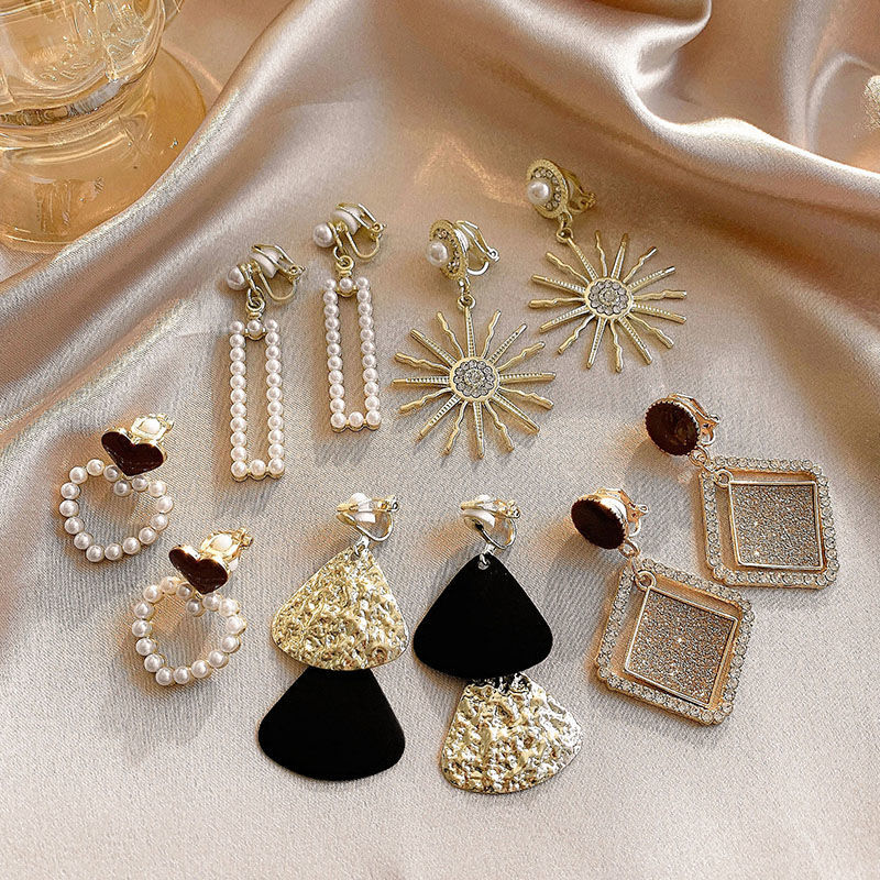 Boucles d'oreilles à Clip en strass doré pour – Grandado